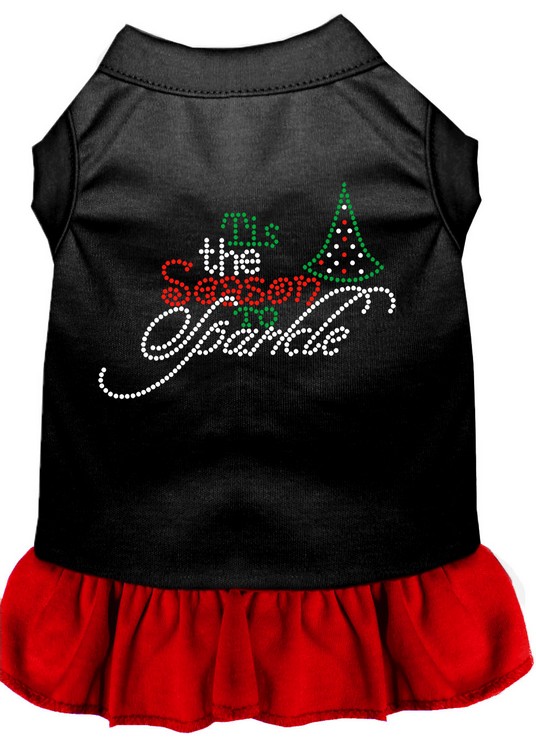 Tis the Season to Sparkle Rhinestone Dog Dress Black with Red Med